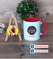 Love Yourself Kupa Bardak Beyaz ve Fotoğraflı Ahşap Anahtarlık Hediye (Model 2)