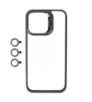 iPhone 15 Pro Max Kılıf Kamera Lens Korumalı Standlı Klon Lensli Kılıf (Gri)