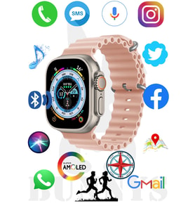 Samsung Galaxy A21 Uyumlu Akıllı Saat Watch 8 Ultra 49MM AMOLED EKRAN (Pembe)