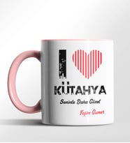 Kişiye Özel Kütahya Seninle Daha Güzel Tema Siyah Renk Kupa (Pembe)