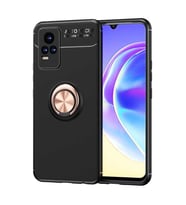Vivo V21E Kılıf Yüzüklü Magnetli Ravel Case (Siyah-Rose Gold)