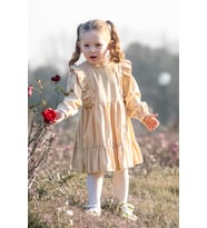 Kız Bebek Elbise Kız Çocuk Elbise Doğum Günü Parti Düğün Elbise Uzun Kol Bebek Giyim (Krem)