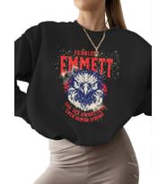 kadın unisex Sweatshirt Sweatshirt erkek 3 iplik şardonlu kalın Bej bisiklet yaka Korkusuz emmett (Siyah)