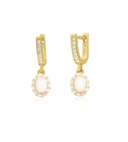 925 Ayar Gümüş Oval Opal Taşlı Küpe (Gold)