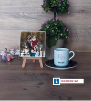 Anneler Günü Hediyesi Fotoğraflı Dekoratif Taş, Ahşap Altlıklı Türk Kahvesi Fincanı Hediye (Model 7)