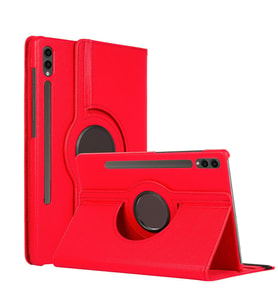 Microsonic Samsung Galaxy Tab S9 Plus X810 Kılıf 360 Rotating Stand Deri Siyah (Kırmızı)