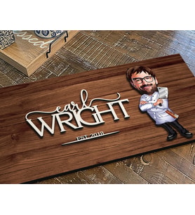 BK Gift Kişiye Özel Erkek Şef Karikatürlü Kabartma Figürlü Ahşap Tablo, Duvar Dekoru, Arkadaşa Hediye, Özel Tasarım Ev Hediyesi-4 (Ceviz)