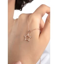 Kadın Orijinal 925 Ayar Gümüş Zirkon Taşlı Kutup Yıldız Model Kolye (Rose)