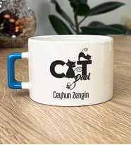 Kişiye Özel Cat Dad Hediye Lüks Fincan Kedi Babası -3- (Mavi)
