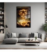 Metal Çerçeveli Cam Tablo Yüzüklerin Efendisi Karakteri Gandalf (Siyah)