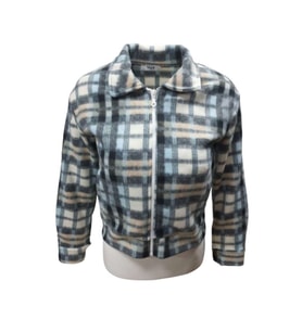 Viya V00792 Kadın Polar Ekose Kareli Fermuarlı Mini Ceket - V00792 - Yeşil - ST00792-Yeşil-XL (Mavi)