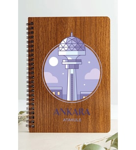 Ankara Ata Kule Şehir Tasarım Ahşap Kapaklı Defter Kraft Kağıt Özel Tasarım (Ceviz Rengi)