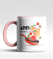 Kişiye Özel Aşçı Tasarımlı Siyah Kupa (Beyaz-Pembe)