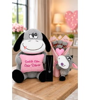 Özür Dileme Hediye Seti 97 cm Peluş Eşek, Peluş Eşek Buketi ve Kelebek Kolye ile Anlamlı Hediye (Gri)