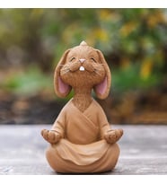 Dekoratif Yoga Yapan Tavşan Biblo Meditasyon Küçük Boy Tavşan Heykeli Ev Dekoru 8x12.5 cm (Kahverengi)