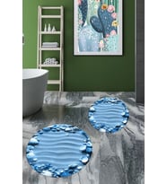 EVDEYA 3D Dijital Yıkanabilir Modern Desen İkili Banyo Paspas Yuvarlak Klozet Takımı, YKLOZET-47-KIRMIZI, (Mavi)