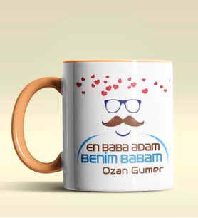 Kişiye Özel En Baba Adam Benim Babam Tasarım Siyah Kupa Bardak (Turuncu)