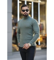Erkek Boğazlı Triko Kazak (Haki)
