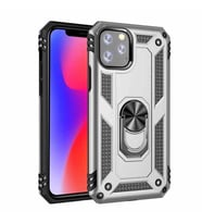 Apple iPhone 11 Pro Max Uyumlu Kılıf Standlı Manyetik Yüzüklü Military Magnetic Ring Polycarbonate and TPU Case (Gri)