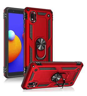 Samsung Galaxy A01 Core Uyumlu Kılıf Standlı Manyetik Yüzüklü Military Magnetic Ring Polycarbonate and TPU Case (Kırmızı)