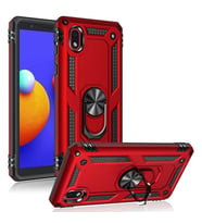 Samsung Galaxy A01 Core Uyumlu Kılıf Standlı Manyetik Yüzüklü Military Magnetic Ring Polycarbonate and TPU Case (Kırmızı)