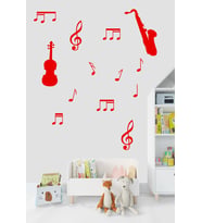 Müzik ve Notalar Dekortaif Duvar Sticker (Kırmızı)