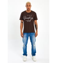 Süperlife Erkek Bisiklet Yaka Standart &Regular Fit Tişort SPR22TS110 (Kahverengi)