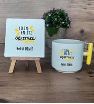 Yılın En İyi Öğretmeni Hediye Seti Kupa Bardak T Kulplu ve Dekoratif Taş Öğretmenler Günü Hediyesi (Model 5)