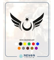 Kanatlı Türk Bayrağı Araba Sticker siyah 20x13 CM (Siyah)