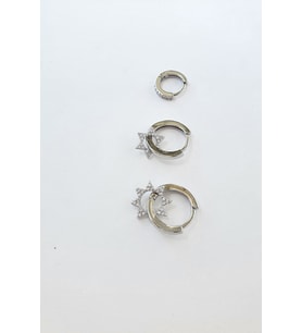 8 KÖŞE YILDIZ 3LÜ SET KÜPE (Gümüş)