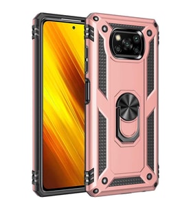 Xiaomi Poco X3 Kılıf Zore Vega Yüzüklü Standlı Zırh Kılıf (Rose)