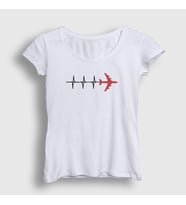 Presmono Kadın Sarı Heartbeat Pilot Airplane Uçak T-Shirt 403312tt (Beyaz)