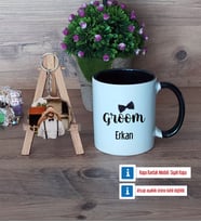 Groom Kupa Bardak Beyaz ve Fotoğraflı Ahşap Anahtarlık Hediye (Model 11)