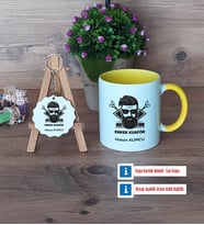 Erkek Kuaförü Kupa Bardak Kırmızı ve Ahşap Anahtarlık Hediye (Model 6)