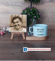 Dayıya Hediye Fotoğraflı Dekoratif Taş, Kupa Bardak Beyaz Hediye (Model 8)