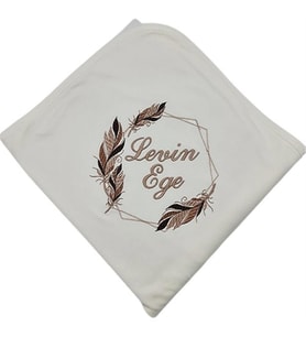 Kişiye Özel Penye Battaniye Tüy Laruel Desenll (Beyaz)