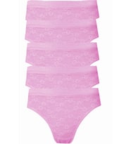 5li Kadın Dantelli Bikini Külot Pamuklu Arkası Düz (Pembe)