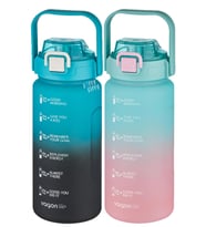 Vagonlife 2'li Ekonomik Motivasyon Matara Seti 1500 ml Büyük Boy 4 Farklı Renk Seçeneği FiftyFifty (Siyah-Pembe)
