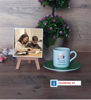 Matematik Öğretmeni Fotoğraflı Dekoratif Taş, Ahşap Altlıklı Türk Kahvesi Fincanı HediyeÖğretmenler Günü Hediyesi (Model 9)