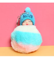 Love Tasarımlı Uyuyan Peluş Bebek Anahtarlık 2 Adet (Mavi)