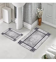 Banyo Halısı Ikili Klozet Takımı Kaymaz Tabanlı (60 xm x 100 cm + 40 cm x 60 cm)  (Gri)