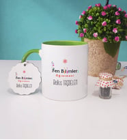 Fen Bilimleri Öğretmeni Kupa Bardak ve Anahtarlık (Yeşil)