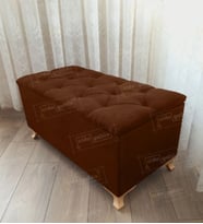 Lüks Sandıklı Kapitoneli Ayakucu Puf Bench 100 cm Gold Ayak (Kahverengi)