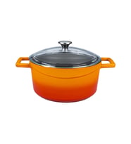 Lava Döküm Yuvarlak Tencere Cam kapaklı. Glaze Çap(Ø)24cm. (Turuncu)
