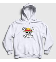 Presmono Unisex Gri Logo Anime One Piece Kapüşonlu Sweatshirt 135891tt (Beyaz)