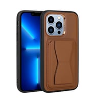 Uyumlu Model Apple iPhone 12 Pro Max Kılıf ?Pu Deri Kartlıklı Standlı Kapak (KAHVE)