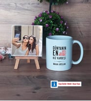 Kız Kardeş Fotoğraflı Dekoratif Taş, Kupa Bardak Beyaz Hediye (Model 1)