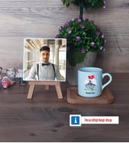 Askere Hediye Fotoğraflı Dekoratif Taş, Ahşap Altlıklı Türk Kahvesi Fincanı Hediye (Model 1)
