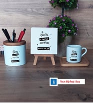 Arkadaşa Hediye Hediye Seti Dekoratif Taş, Kalemlik, Ahşap Altlıklı Türk Kahvesi Fincanı Hediye Doğum Günü Hediyesi (Model 1)