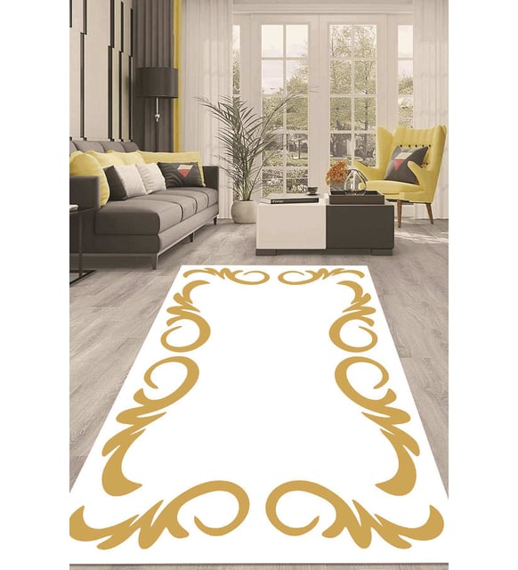 Dijital Kaymaz Taban Yıkanabilir Modern Renkli Salon Halısı Mutfak Halısı Yolluk ND-HT-866 (Gold)